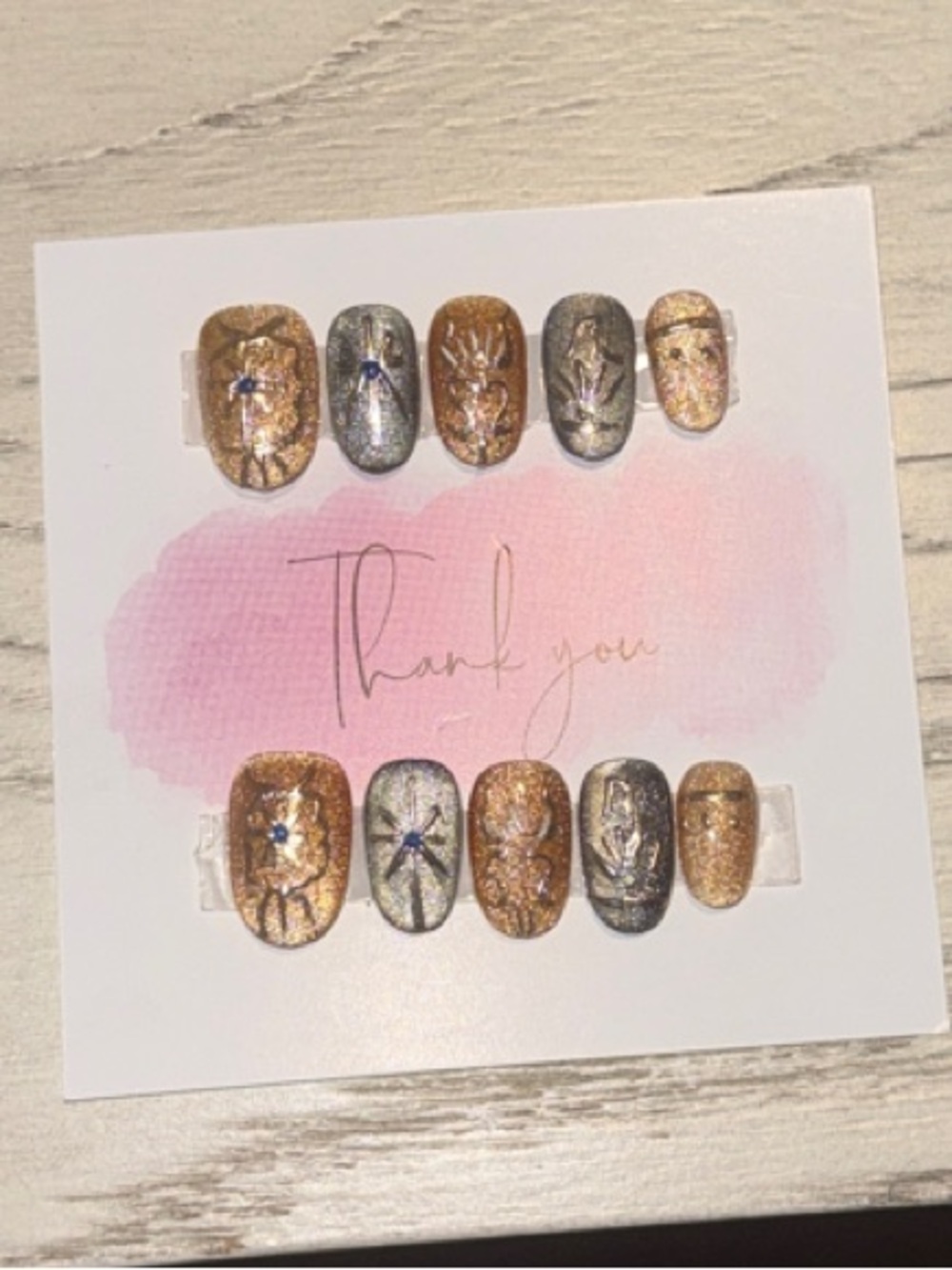 Gold & Silver Metallic Press-On Nail Set with Accent Charms